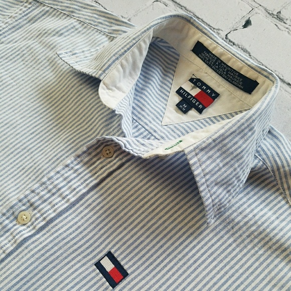 Tommy Hilfiger Striped Button Down Nautical Sz M - Picture 2 of 8